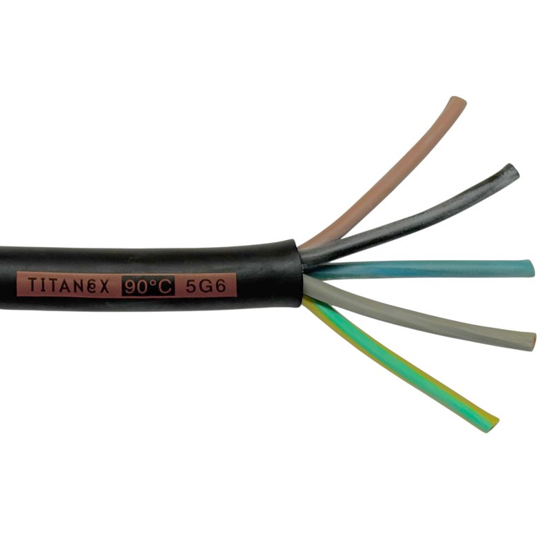 Titanex Baustellenkabel H07RN-F 5x6,0 Mm² (5G6) – Industriekabel Für Außenbereich, Gummi, Flexibel, 50 Meter